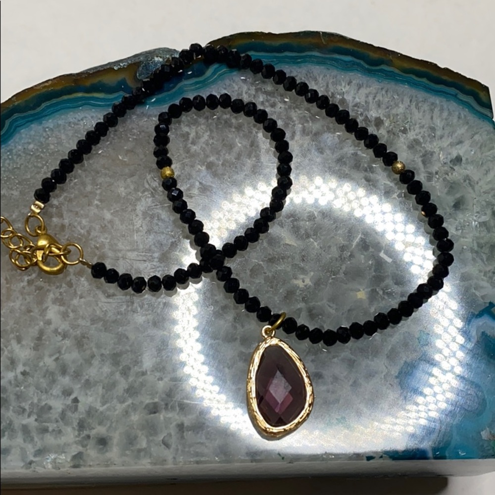 Amethyst Gold Black beaded choker